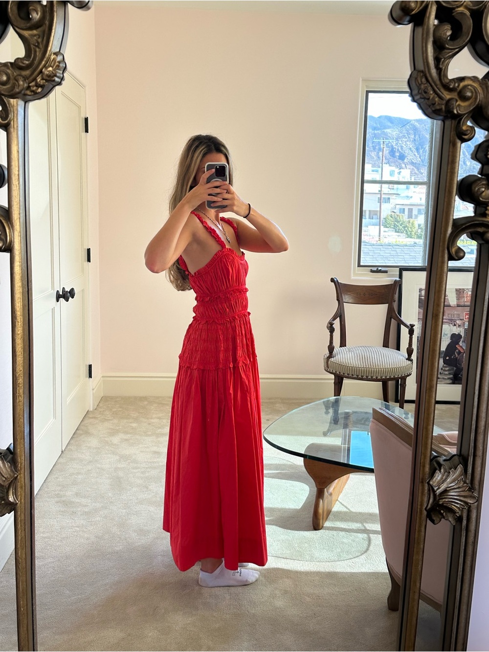 Doen Marianne Red Cotton Poplin Maxi Dress - Picture 2 of 6